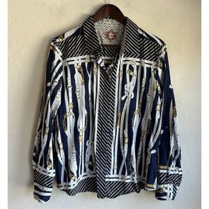 Robert Graham Button Up Top XL Equestrian Chain Belt Print Preppy Old Money